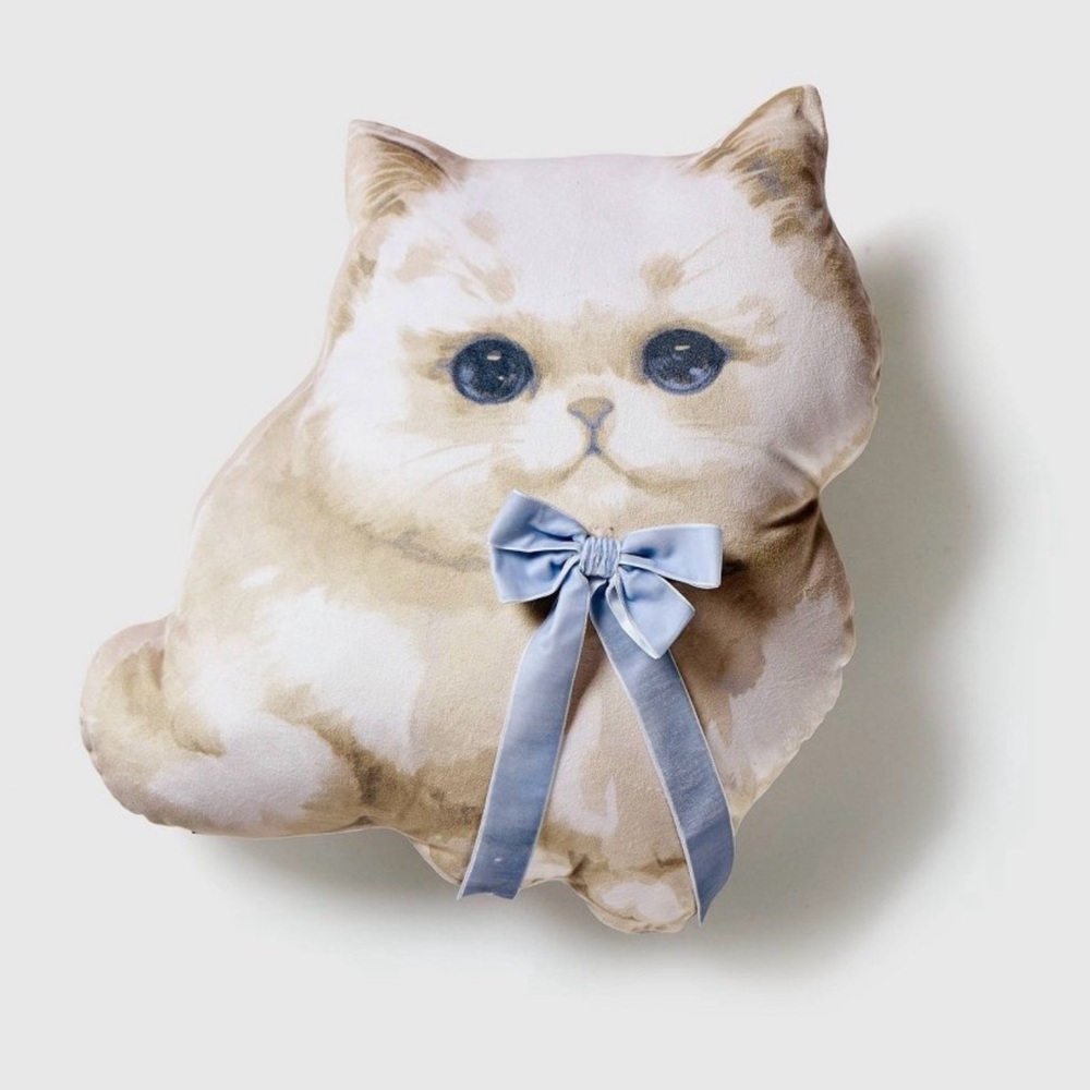 Cat with Blue Bow Novelty Throw Pillow 16x14 NWT
